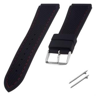 Cobra R14013-BR Siyah Renk Kırmızı Dikişli Kauçuk Saat Kordonu
