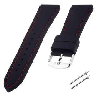 Cobra R14013-BR Siyah Renk Kırmızı Dikişli Kauçuk Saat Kordonu
