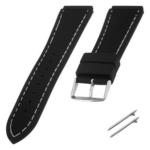 Cobra R14013-BW Siyah Renk Beyaz Dikişli Kauçuk Saat Kordonu