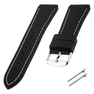 Cobra R14013-BW Siyah Renk Beyaz Dikişli Kauçuk Saat Kordonu