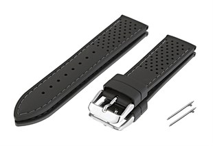 Cobra R14097-BG 22mm Siyah Renk Gri Dikişli Kauçuk Saat Kordonu