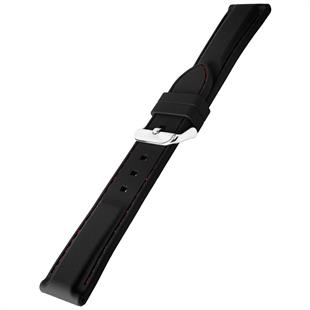 Cobra R14121-BR Siyah Renk Kırmızı Dikişli Kauçuk Saat Kordonu