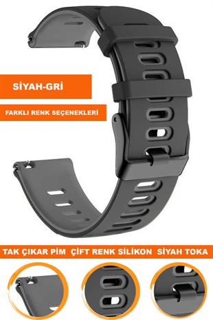 Samsung Gear S3 / Samsung Galaxy Watch 4 5 6 7 / 40 42 43 44 46 47mm Classic Çift Renk Silikon Saat Kordonu Kayışı