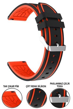 Samsung Gear S3 / Samsung Galaxy Watch 4 5 6 7 / 40 42 43 44 46 47mm Classic Çift Renk Silikon Saat Kordonu Kayışı
