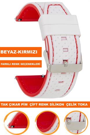 Samsung Gear S3 / Samsung Galaxy Watch 4 5 6 7 / 40 42 43 44 46 47mm Classic Çift Renk Silikon Saat Kordonu Kayışı