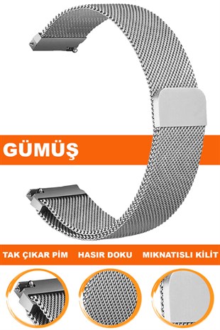 Samsung Gear S3 / Samsung Galaxy Watch 4 5 6 7 / 40 42 43 44 46 47mm Classic Uyumlu Paslanmaz Çelik Mıknatıslı Hasır Saat Kordonu Kayışı