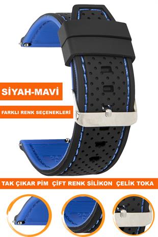 Samsung Gear S3 / Samsung Galaxy Watch 4 5 6 7 / 40 42 43 44 46 47mm Classic Çift Renk Silikon Saat Kordonu Kayışı