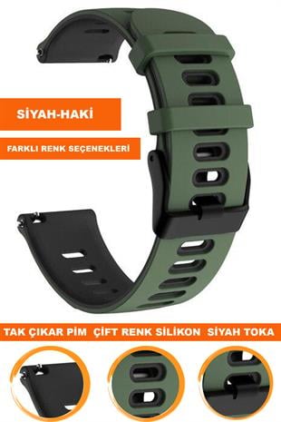 Samsung Gear S3 / Samsung Galaxy Watch 4 5 6 7 / 40 42 43 44 46 47mm Classic Çift Renk Silikon Saat Kordonu Kayışı