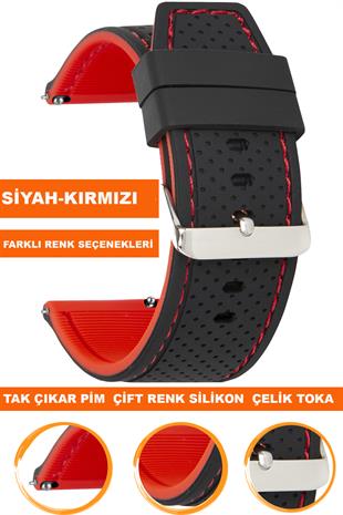 Samsung Gear S3 / Samsung Galaxy Watch 4 5 6 7 / 40 42 43 44 46 47mm Classic Çift Renk Silikon Saat Kordonu Kayışı