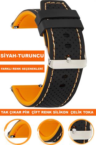 Samsung Gear S3 / Samsung Galaxy Watch 4 5 6 7 / 40 42 43 44 46 47mm Classic Çift Renk Silikon Saat Kordonu Kayışı