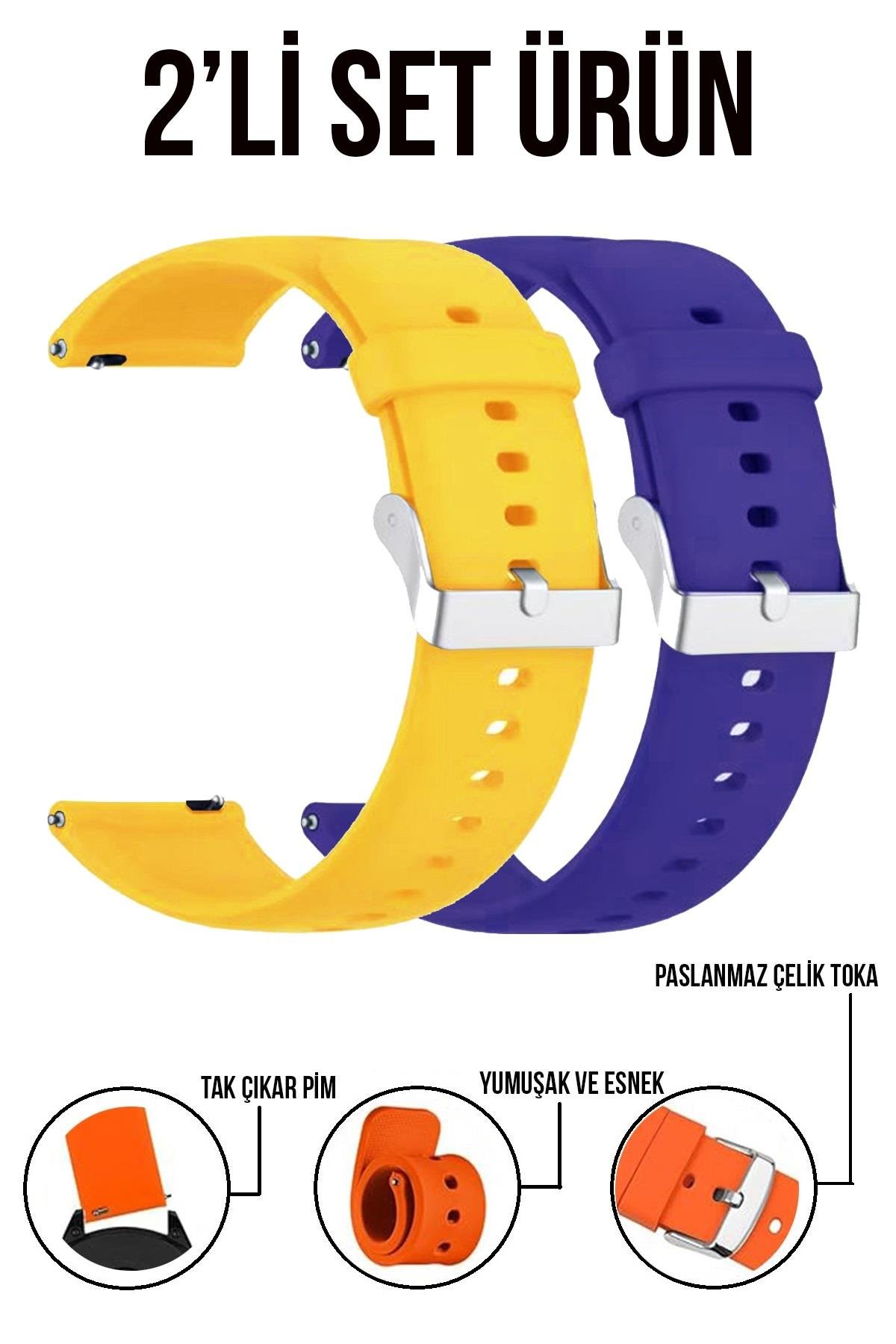 12mm-14mm-16mm-18mm-20mm-22mm Sarı-Mavi Renk Silikon Saat Kordonu Kayışı A72 