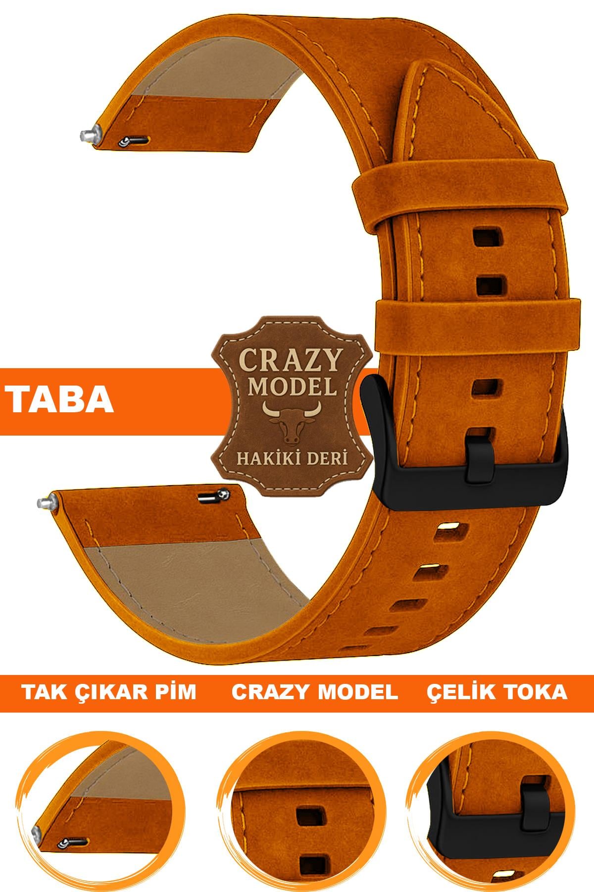 18mm-20mm-22mm-24mm Crazy Model Hakiki Deri Saat Kordonu Kayışı