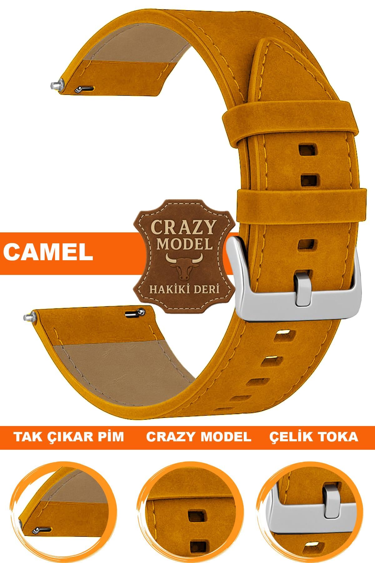 18mm-20mm-22mm-24mm Crazy Model Hakiki Deri Saat Kordonu Kayışı