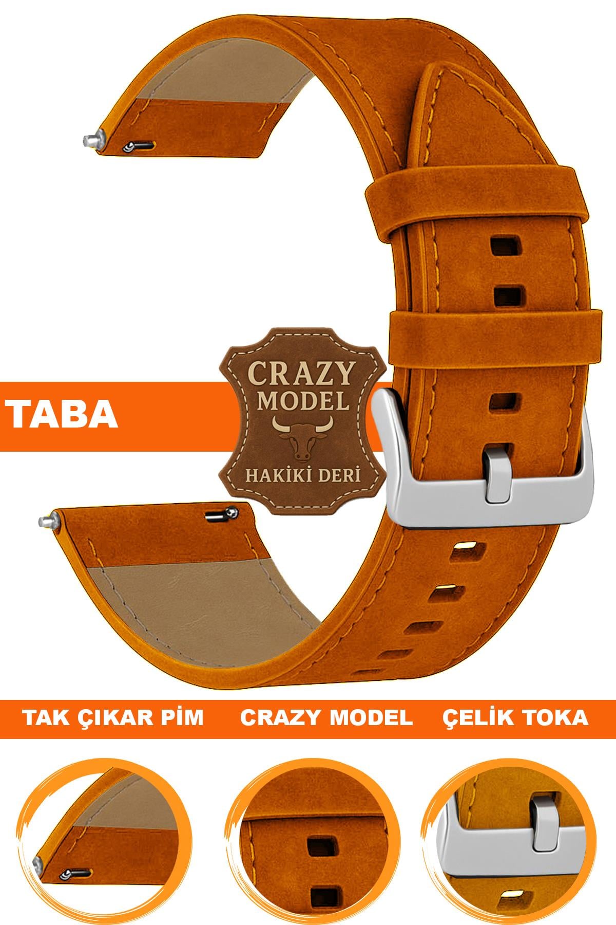 18mm-20mm-22mm-24mm Crazy Model Hakiki Deri Saat Kordonu Kayışı