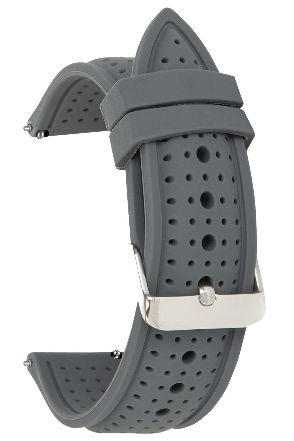 18mm-20mm-22mm-24mm Gri Renk Silikon Saat Kordonu Kayışı S26