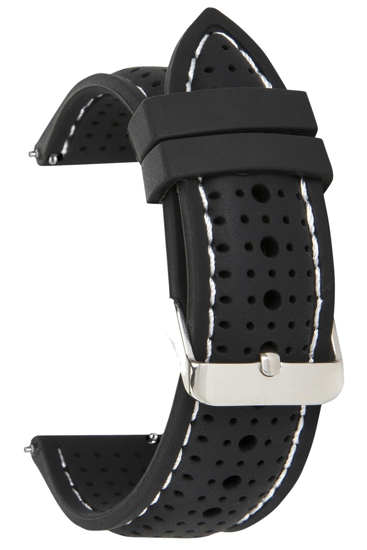 18mm-20mm-22mm-24mm Siyah-Beyaz Dikişli Renk Silikon Saat Kordonu Kayışı S26