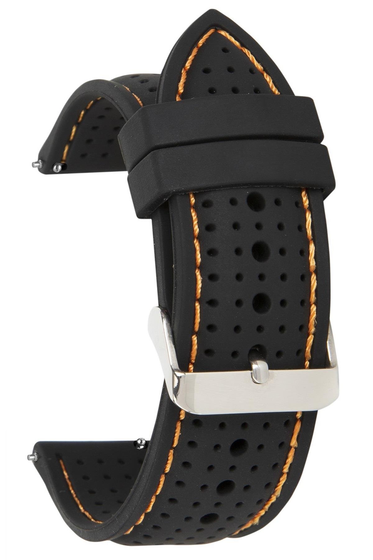 18mm-20mm-22mm-24mm Siyah-Turuncu Dikişli Renk Silikon Saat Kordonu Kayışı S26