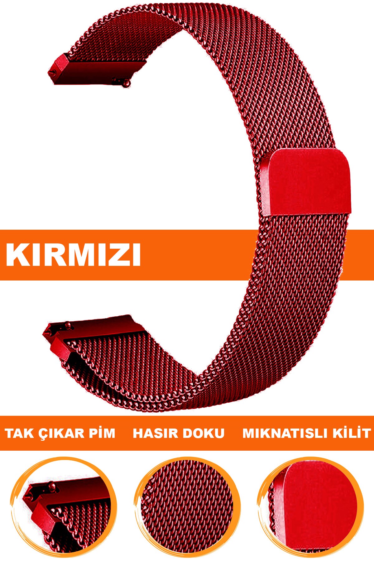 18mm-20mm-22mm Mıknatıslı Hasır Saat Kordonu Kayışı M09MH-R 