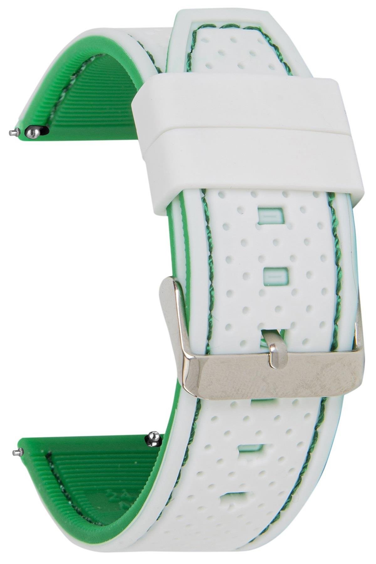 20mm-22mm-24mm Beyaz-Yeşil Renk Silikon Saat Kordonu Kayışı A54