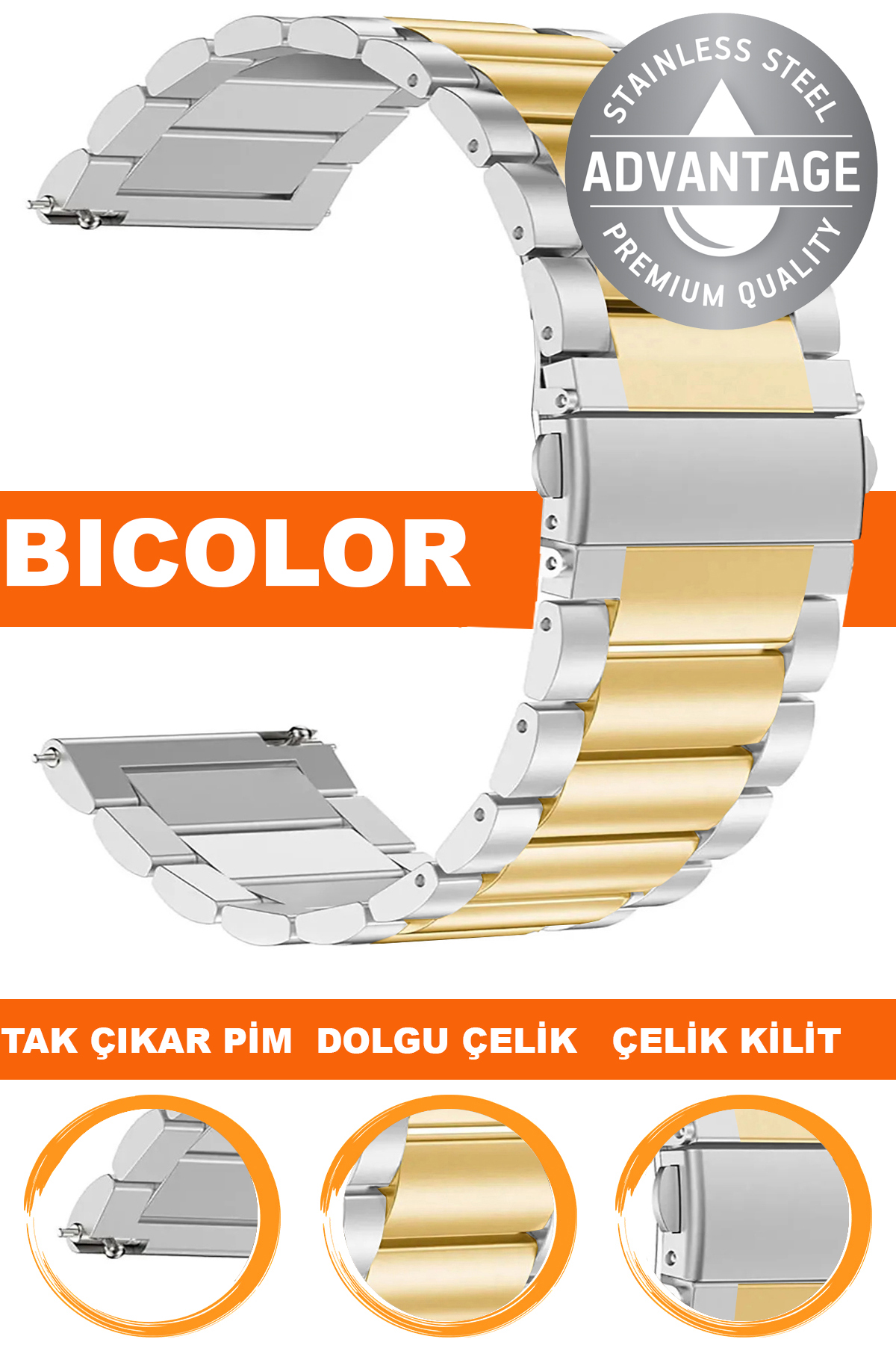 20mm-22mm-24mm Saat Uyumlu Bicolor Renk Dolgu Çelik Metal Saat Kordonu Kayışı M09SGG4