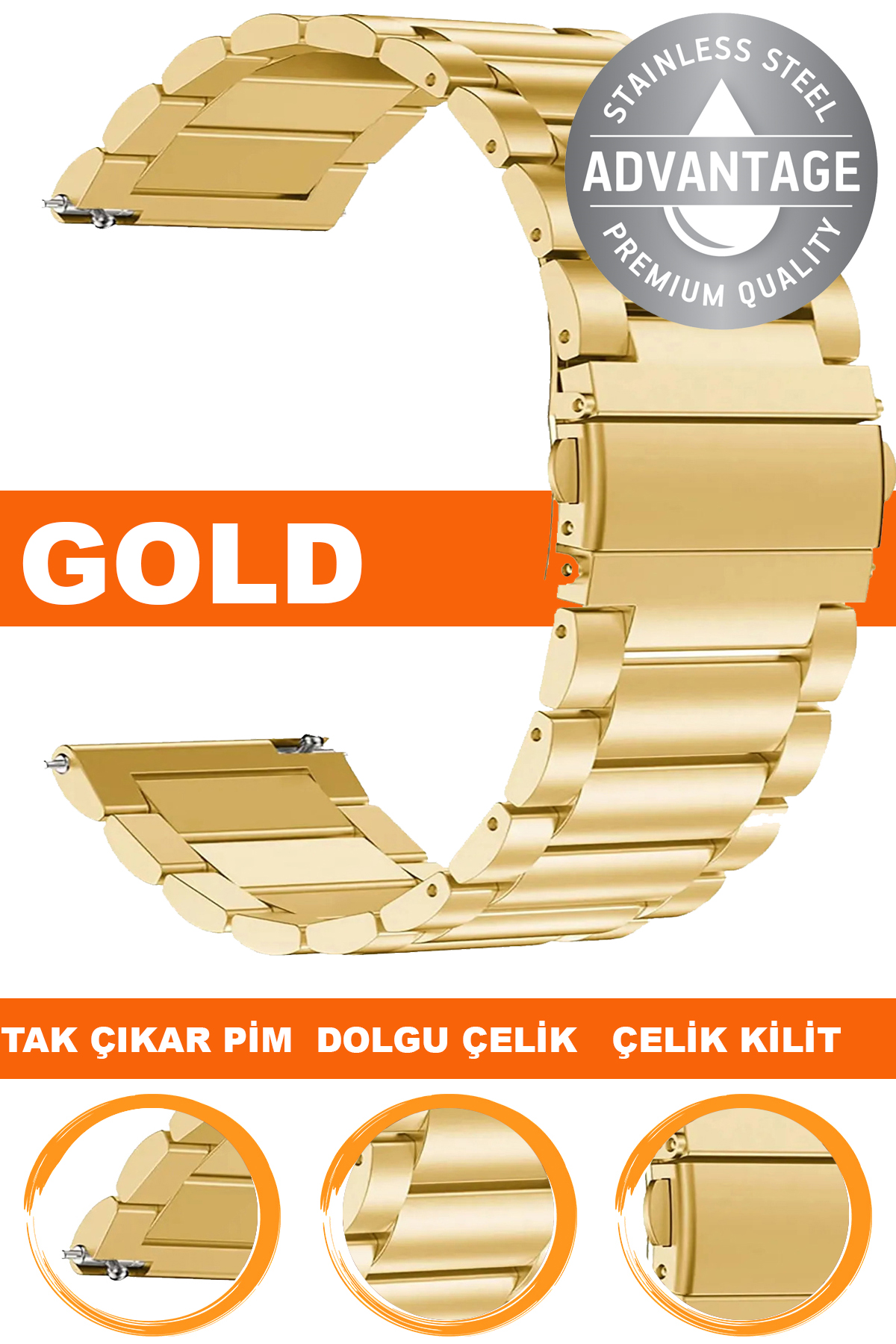 20mm-22mm-24mm Saat Uyumlu Gold Renk Dolgu Çelik Metal Saat Kordonu Kayışı M09SGG4