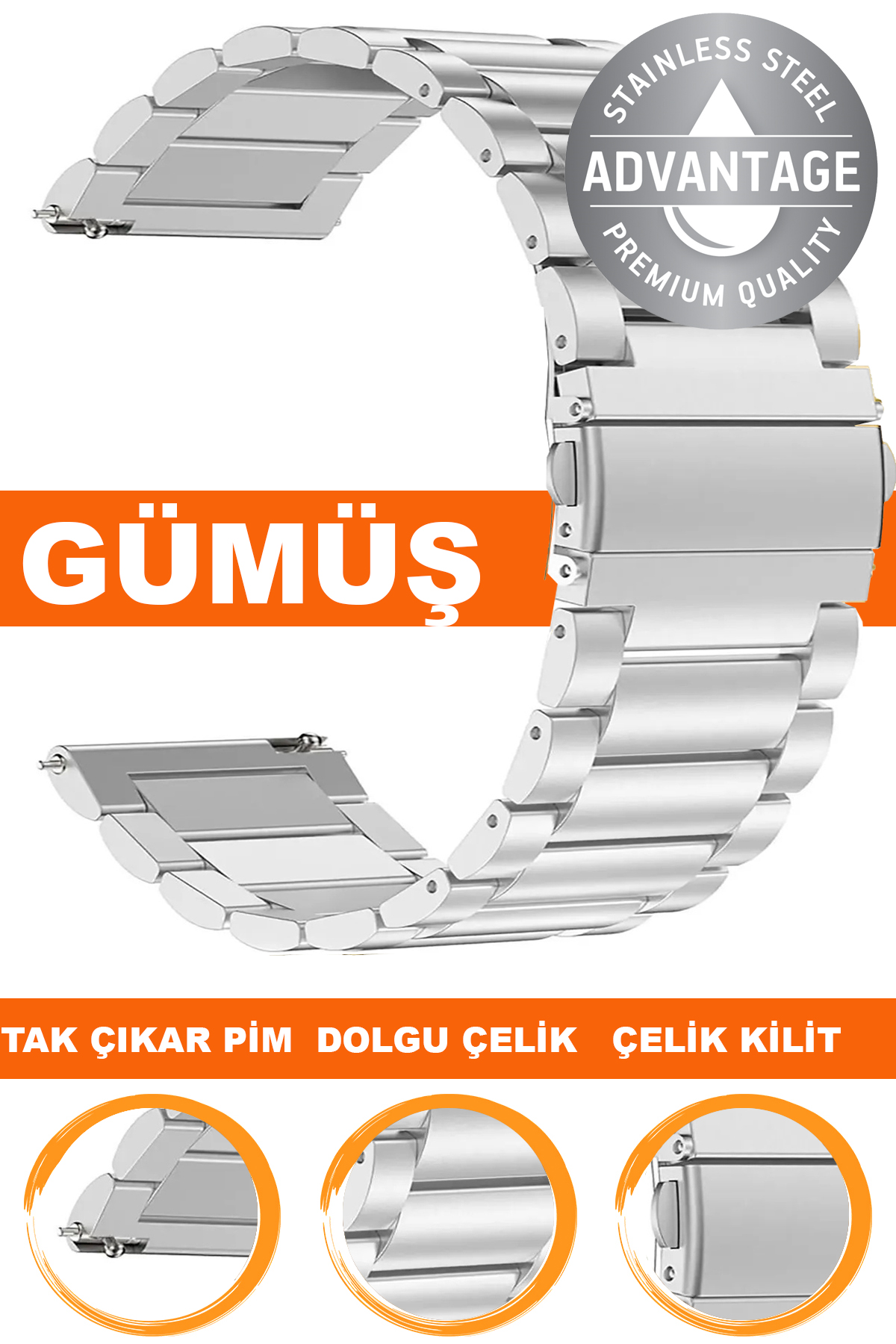 20mm-22mm-24mm Saat Uyumlu Gümüş Renk Dolgu Çelik Metal Saat Kordonu Kayışı M09SGG4