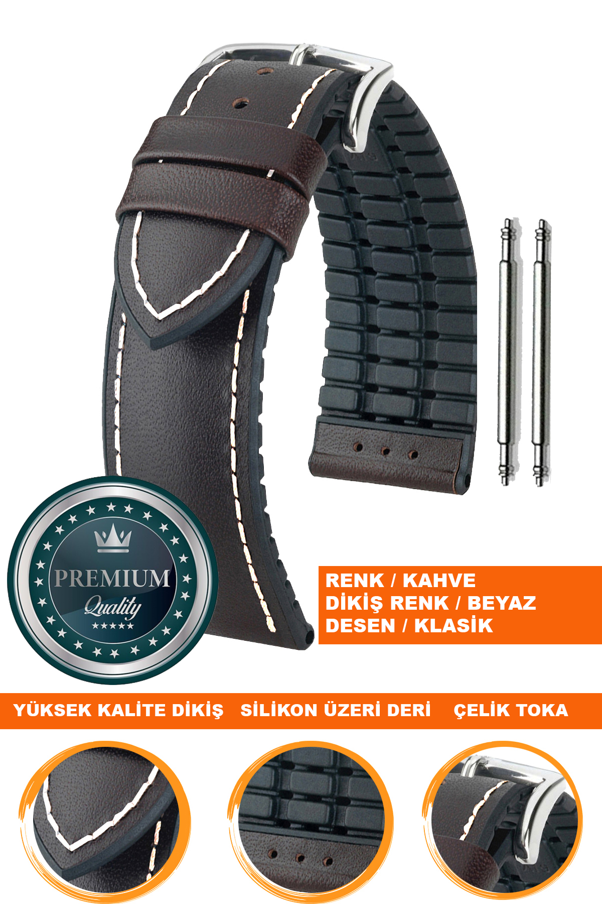 20mm-22mm-24mm Saat Uyumlu Siyah Renk Üzeri Kahverengi Renk Klasik Model Deri Silikon Saat Kordonu Kayışı LS35KLS-G