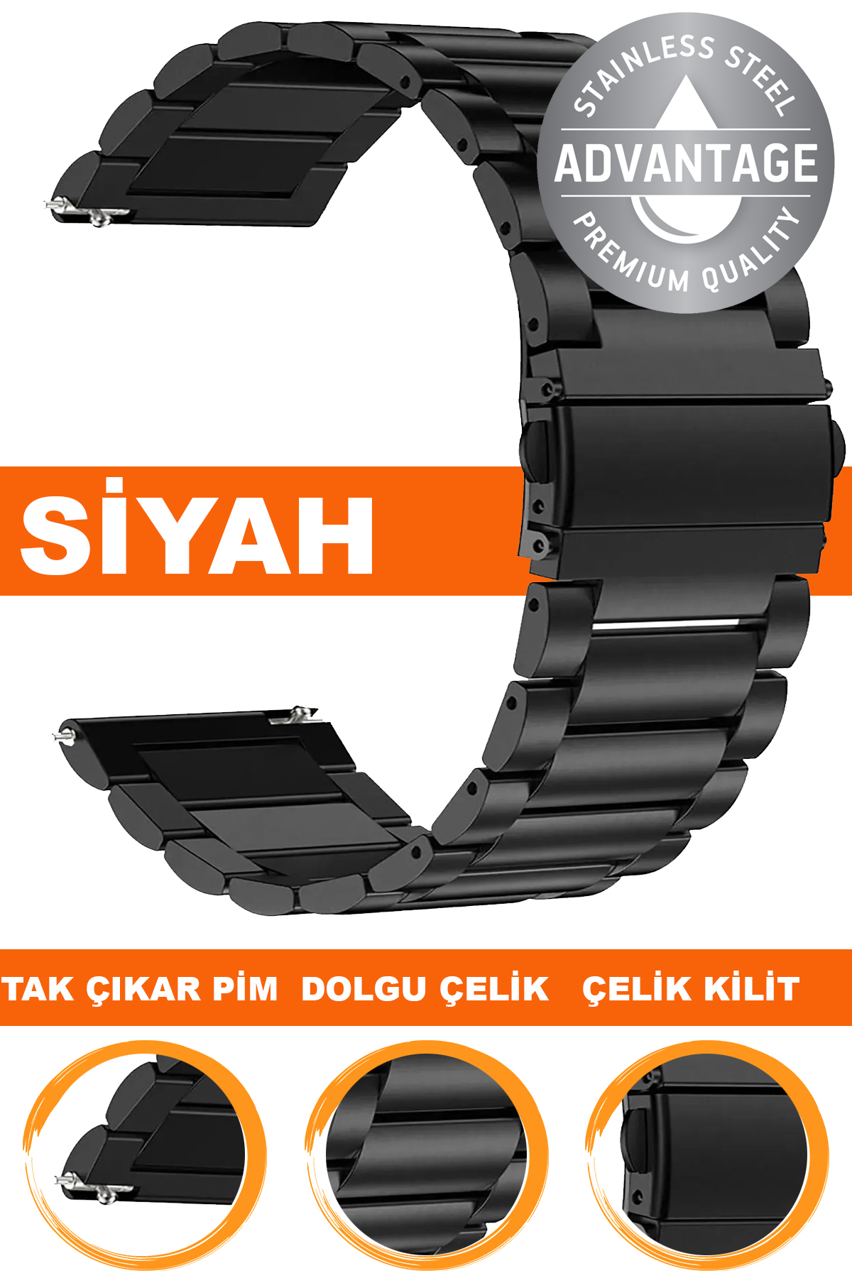 20mm-22mm-24mm Saat Uyumlu Siyah Renk Dolgu Çelik Metal Saat Kordonu Kayışı M09SGG4