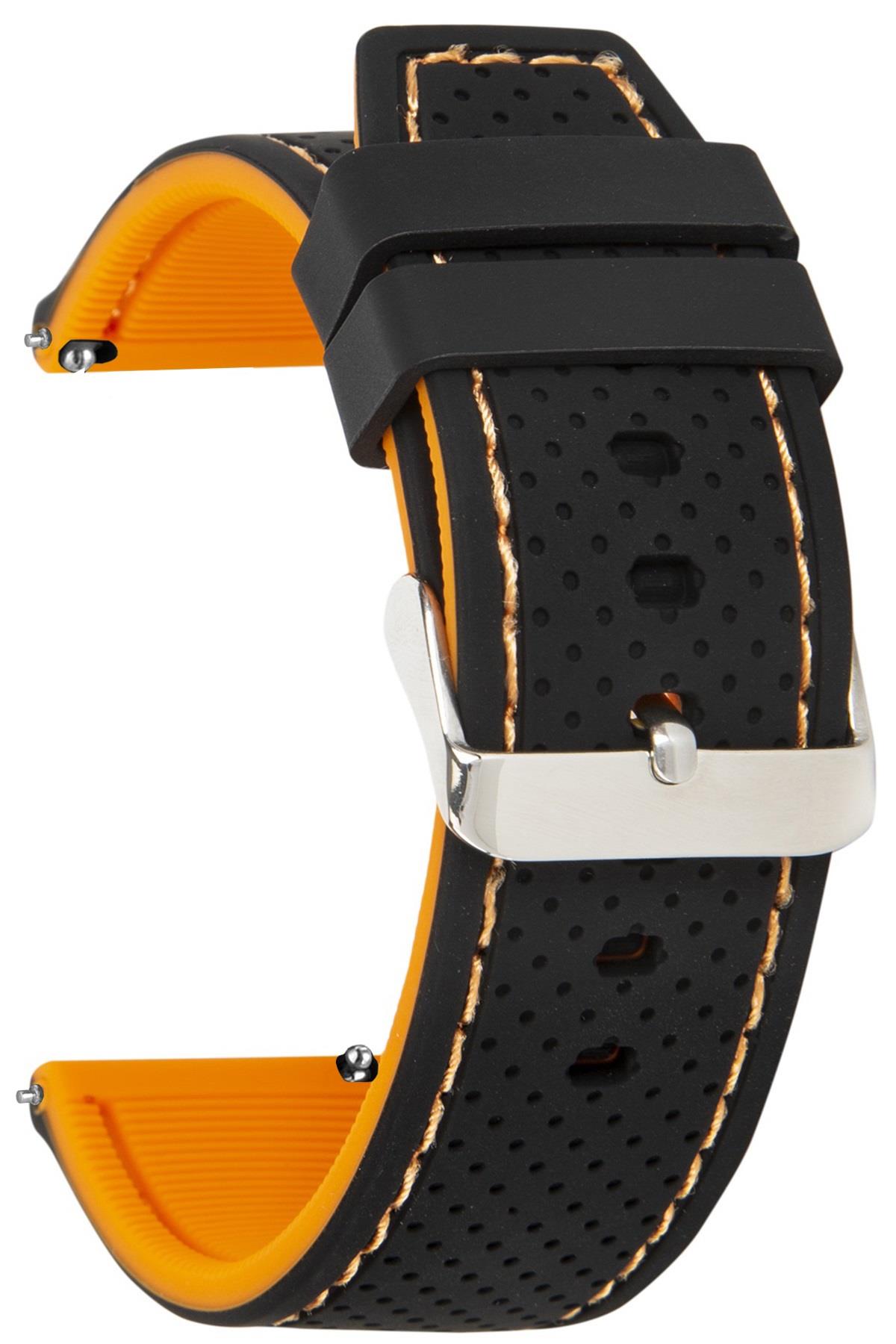 20mm-22mm-24mm Siyah-Turuncu Renk Silikon Saat Kordonu Kayışı A54