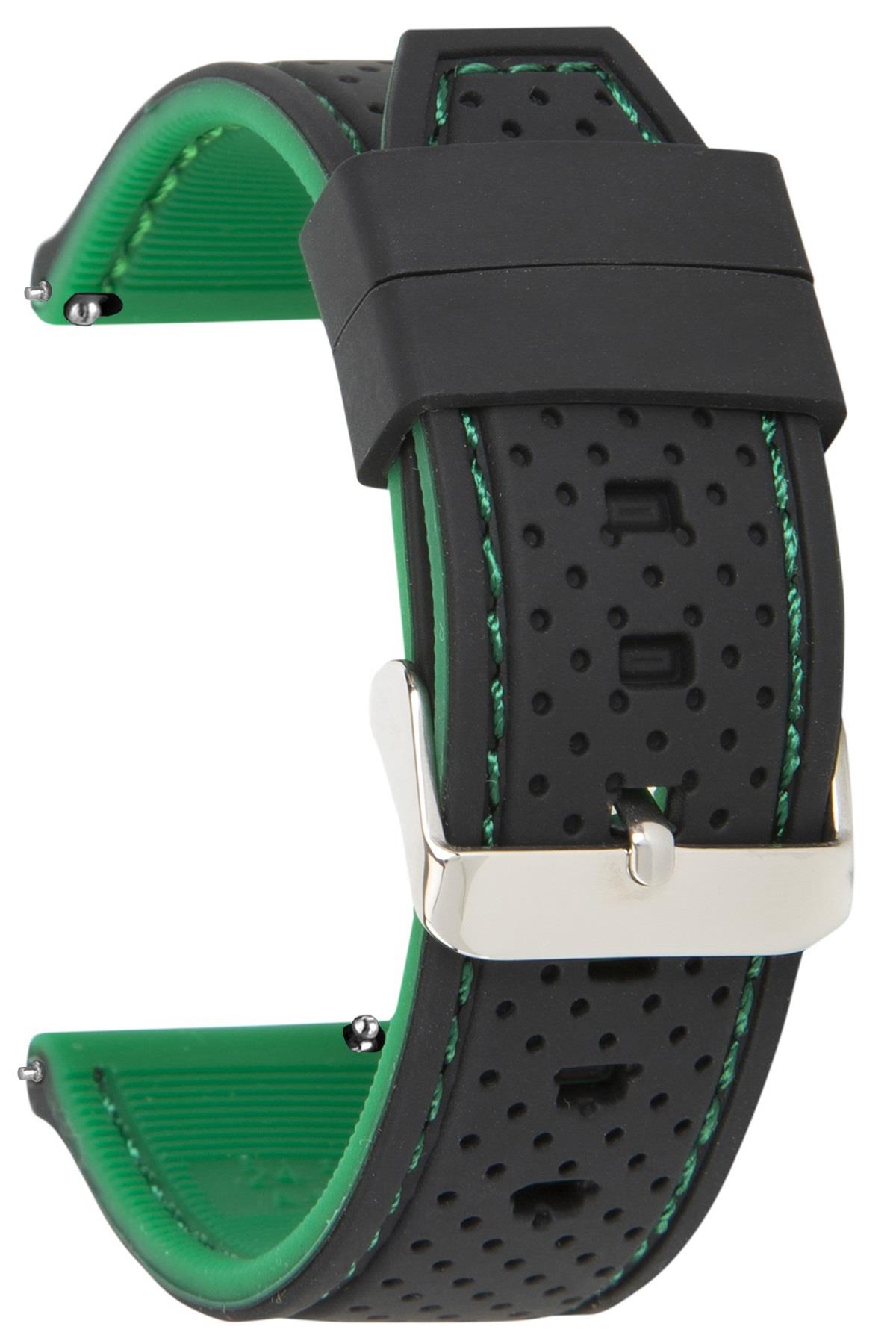 20mm-22mm-24mm Siyah-Yeşil Renk Silikon Saat Kordonu Kayışı A54