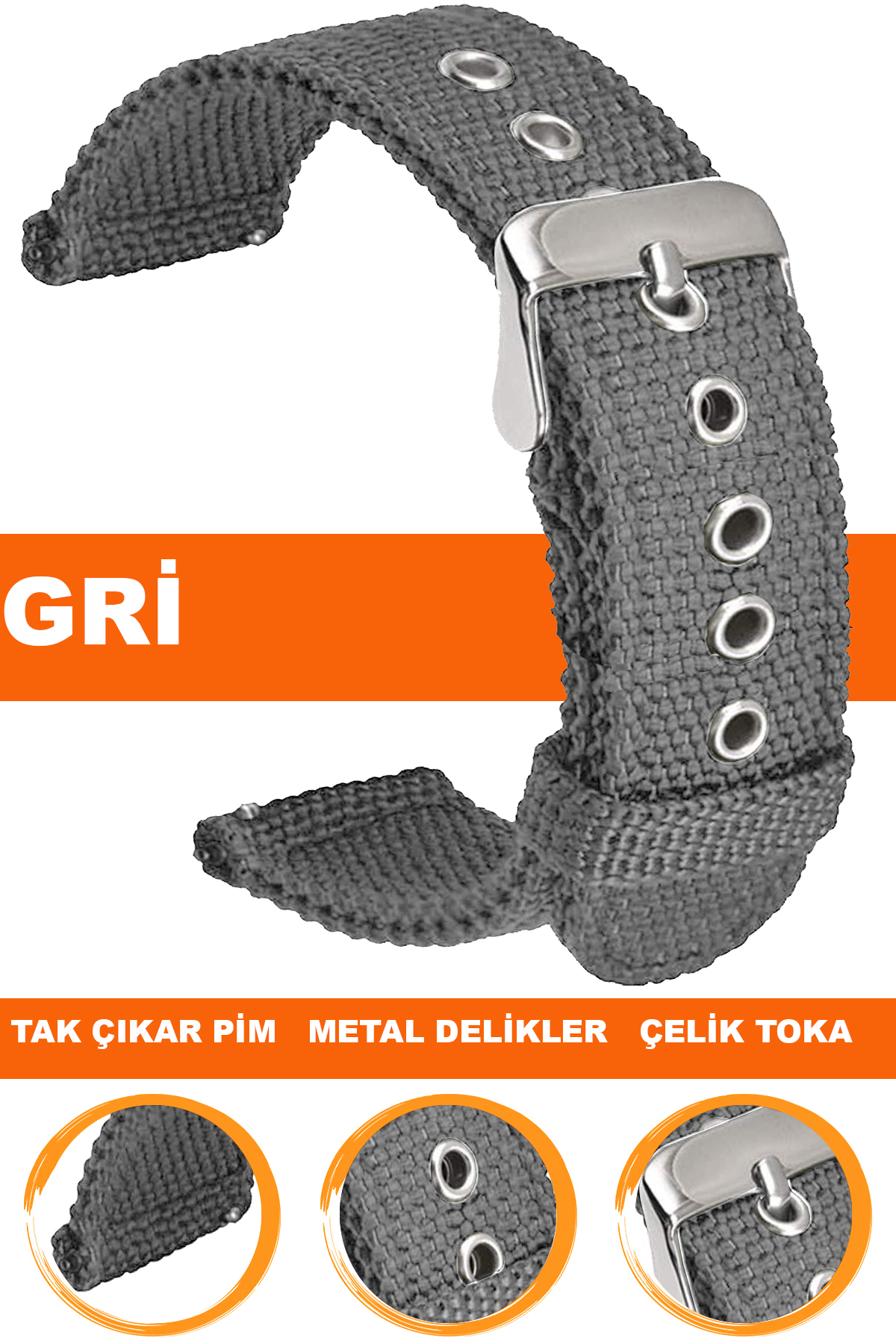 20mm-22mm Saat Uyumlu Tekstil Kumaş Saat Kordonu Kayışı F32T-GR