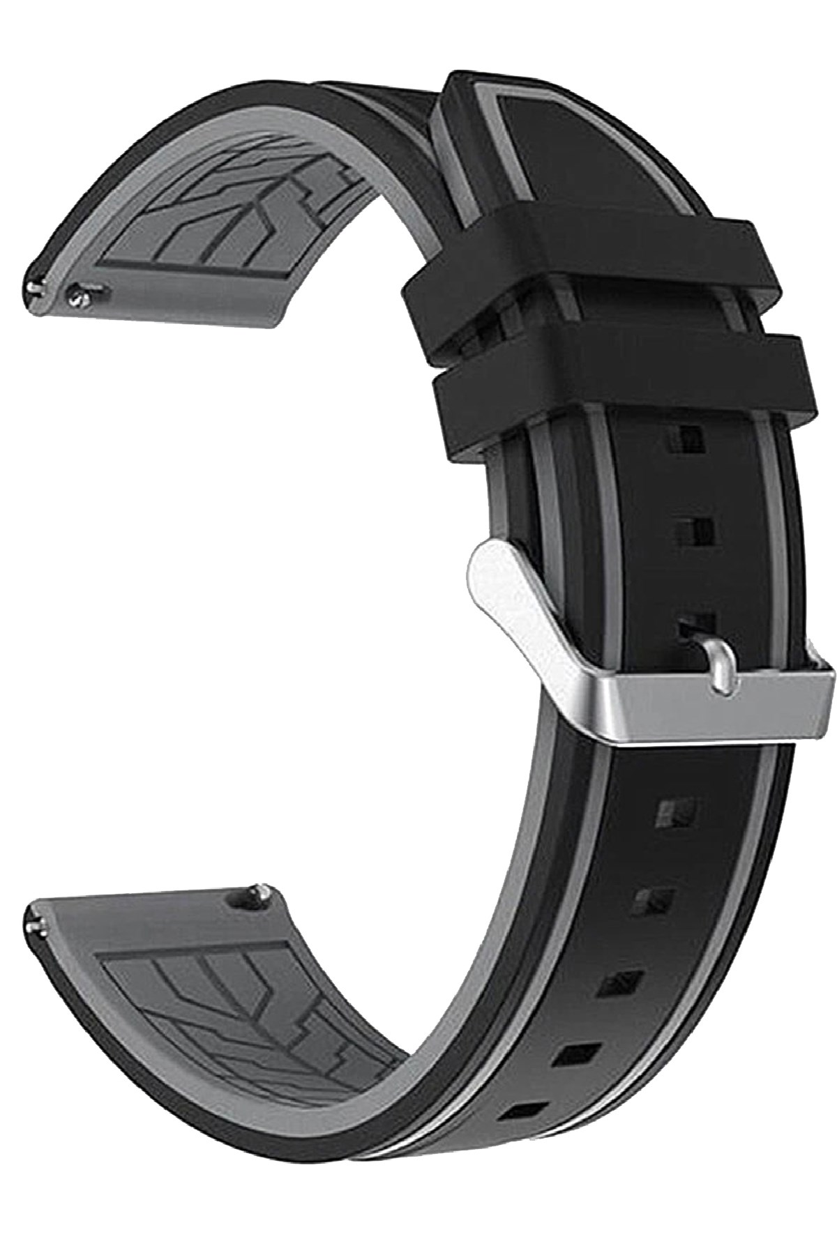 20mm-22mm Siyah-Gri Renk Silikon Saat Kordonu Kayışı A55