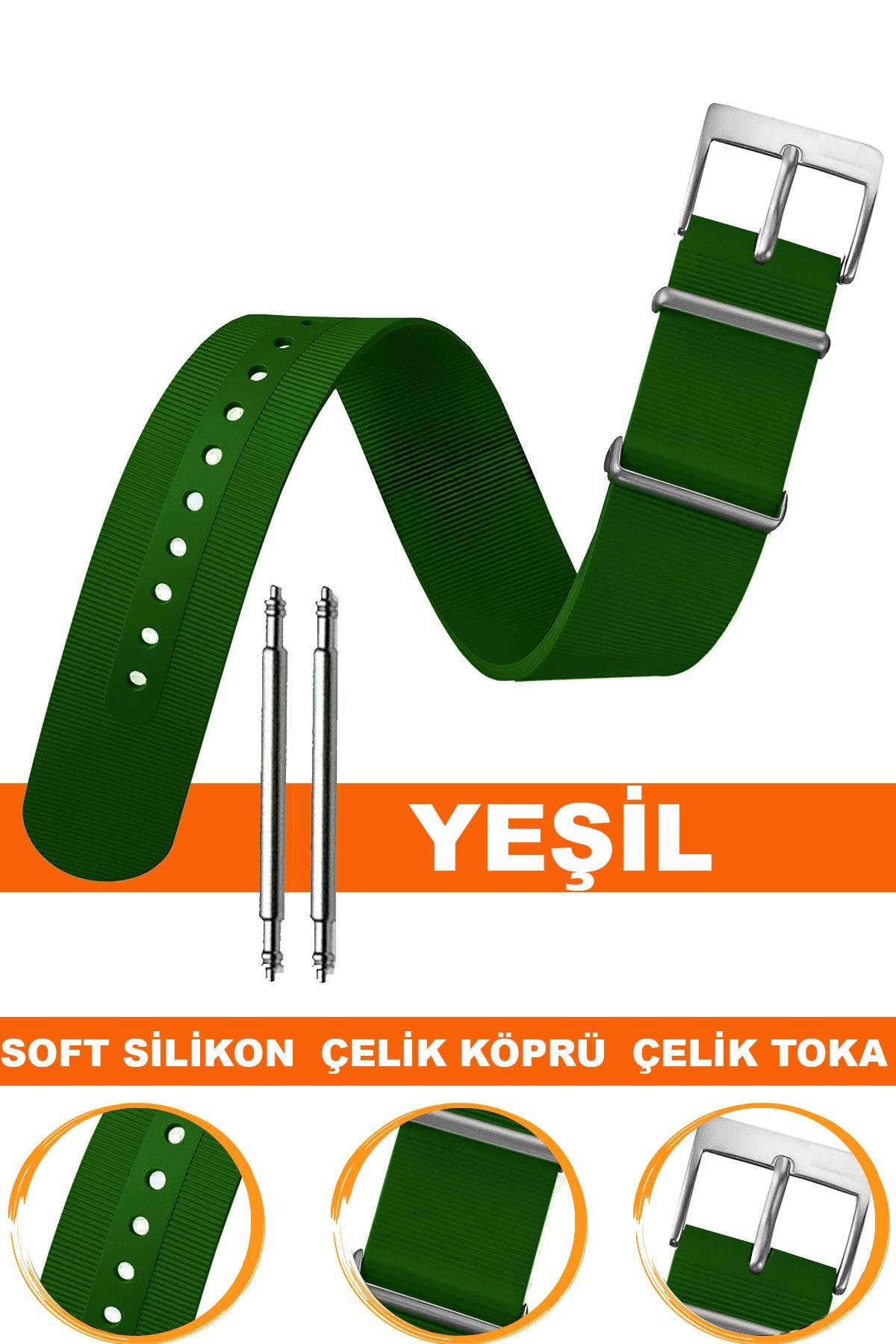 20mm-22mm Yeşil Renk Silikon Nato Saat Kordonu Kayışı 