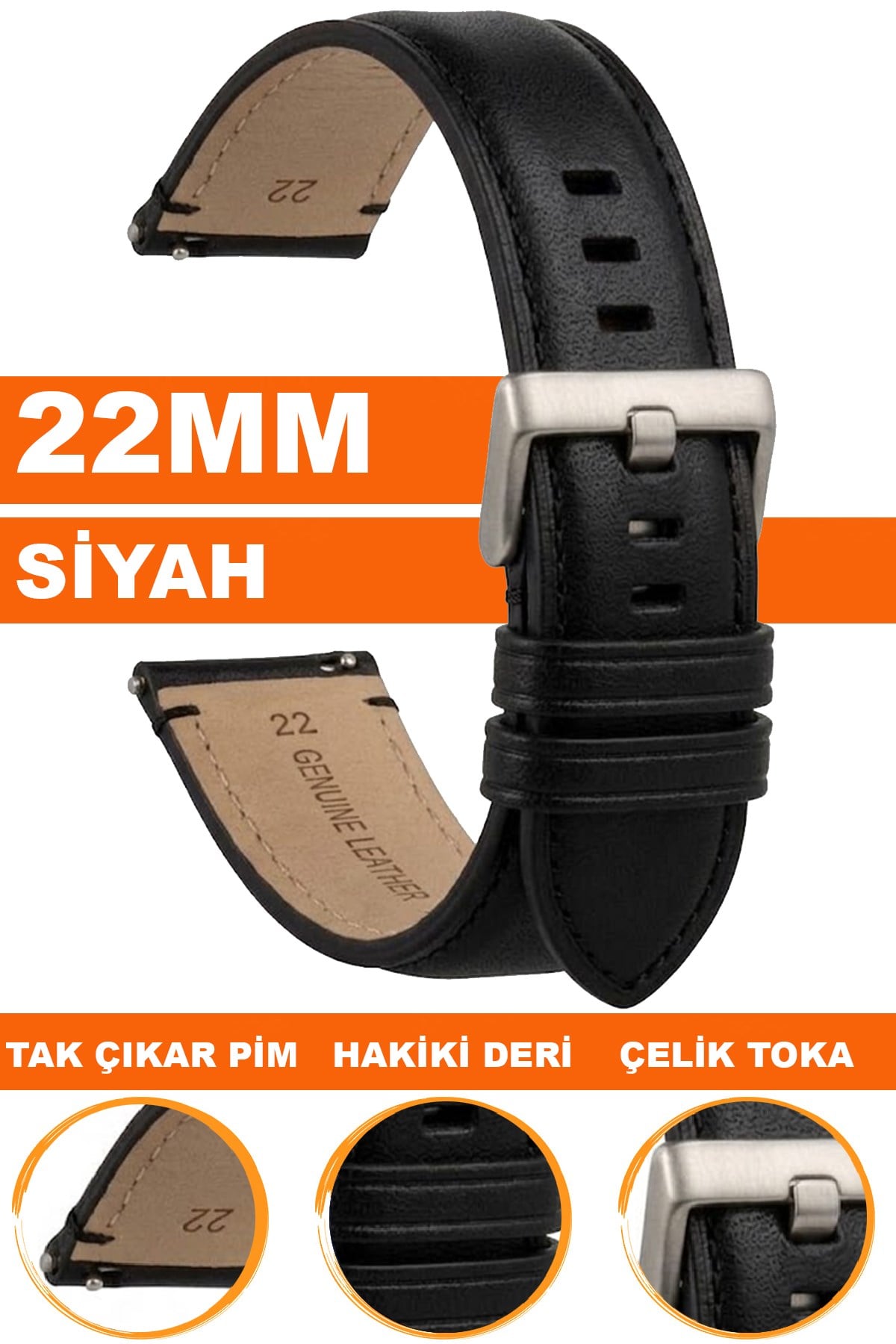 22mm Fossil Saatlerle Uyumlu Premium Hakiki Deri Saat Kordonu Kayışı L35FSL