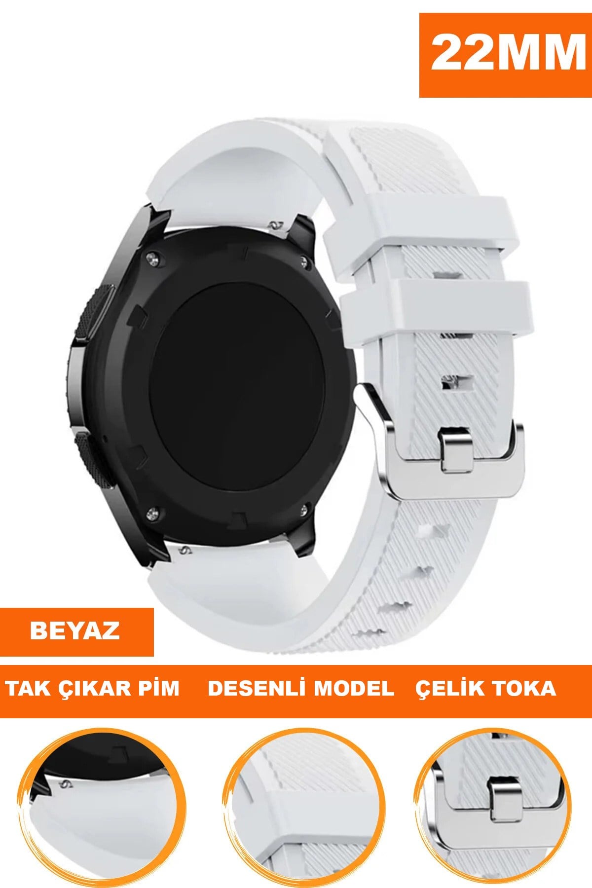 22mm Saatlerle Uyumlu Beyaz Renk Silikon Saat Kordonu Kayışı A57