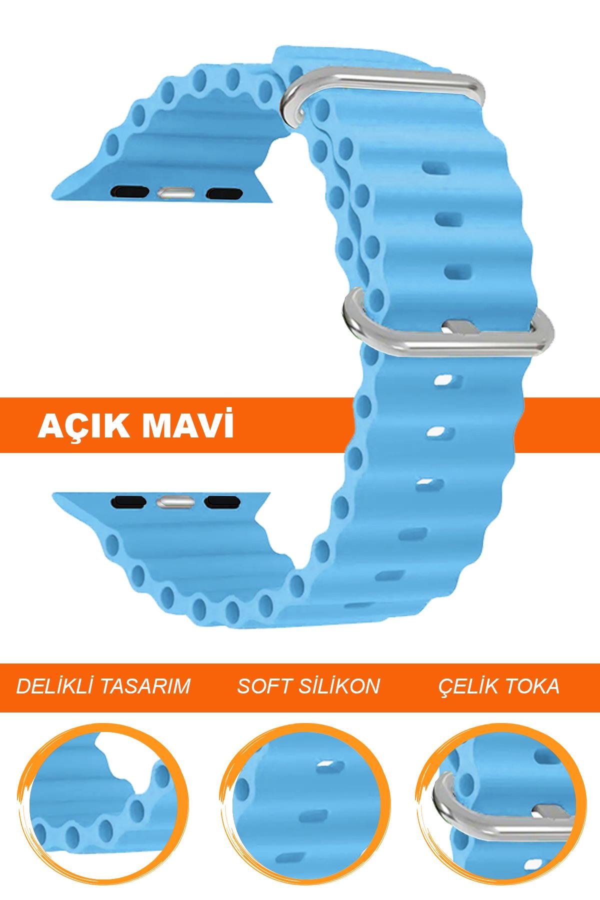 Apple Watch 38mm-40mm-41mm-42mm-44mm-45mm-49mm Saatlerle Uyumlu Silikon Saat Kordonu Kayışı