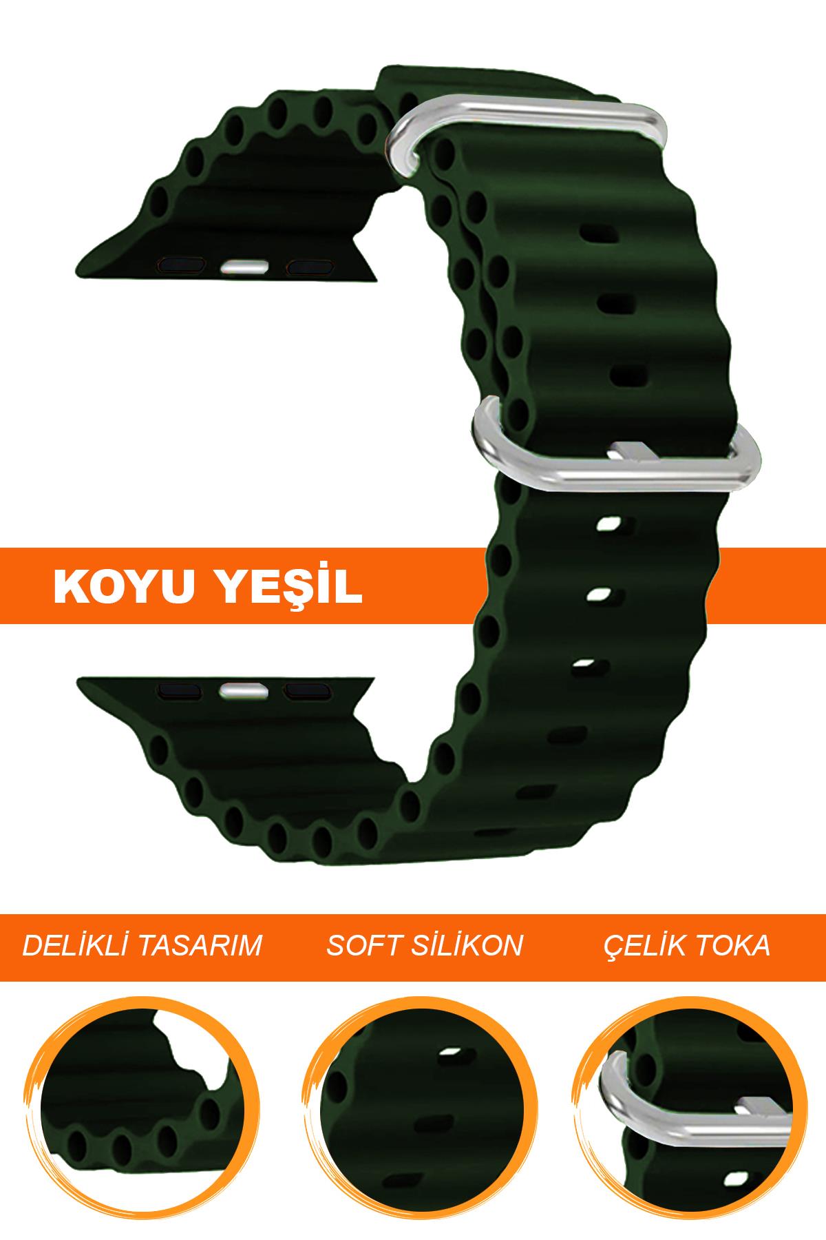 Apple Watch 38mm-40mm-41mm-42mm-44mm-45mm-49mm Saatlerle Uyumlu Silikon Saat Kordonu Kayışı