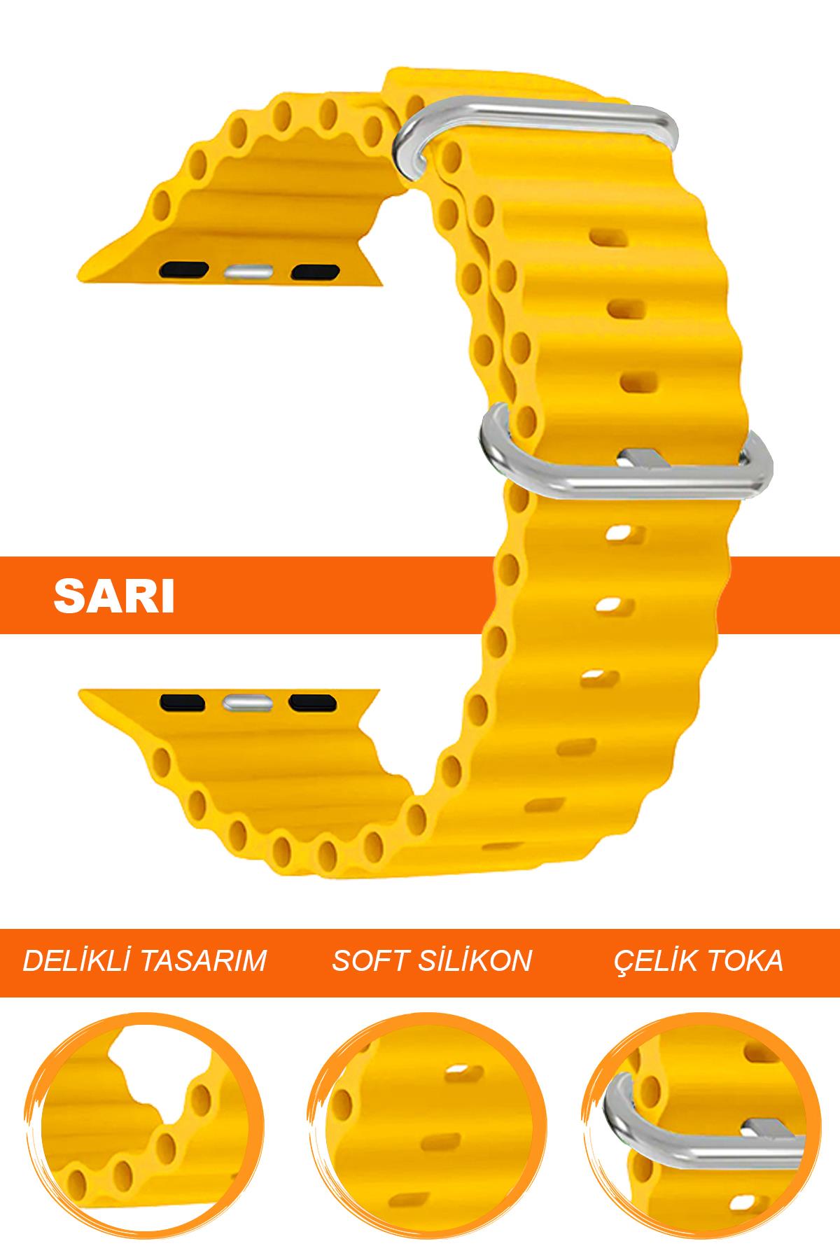 Apple Watch 38mm-40mm-41mm-42mm-44mm-45mm-49mm Saatlerle Uyumlu Silikon Saat Kordonu Kayışı