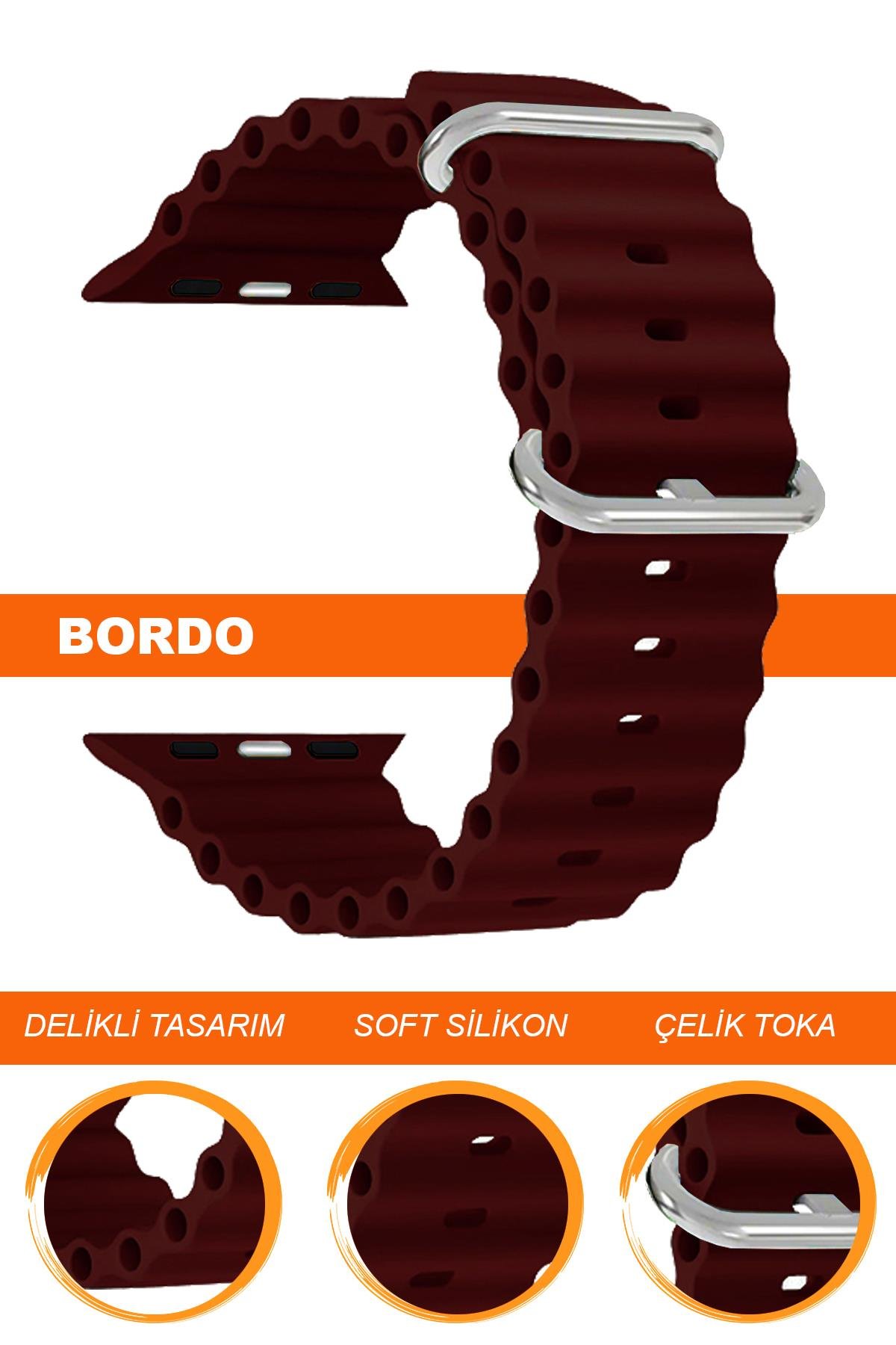 Apple Watch 38mm-40mm-41mm-42mm-44mm-45mm-49mm Saatlerle Uyumlu Silikon Saat Kordonu Kayışı