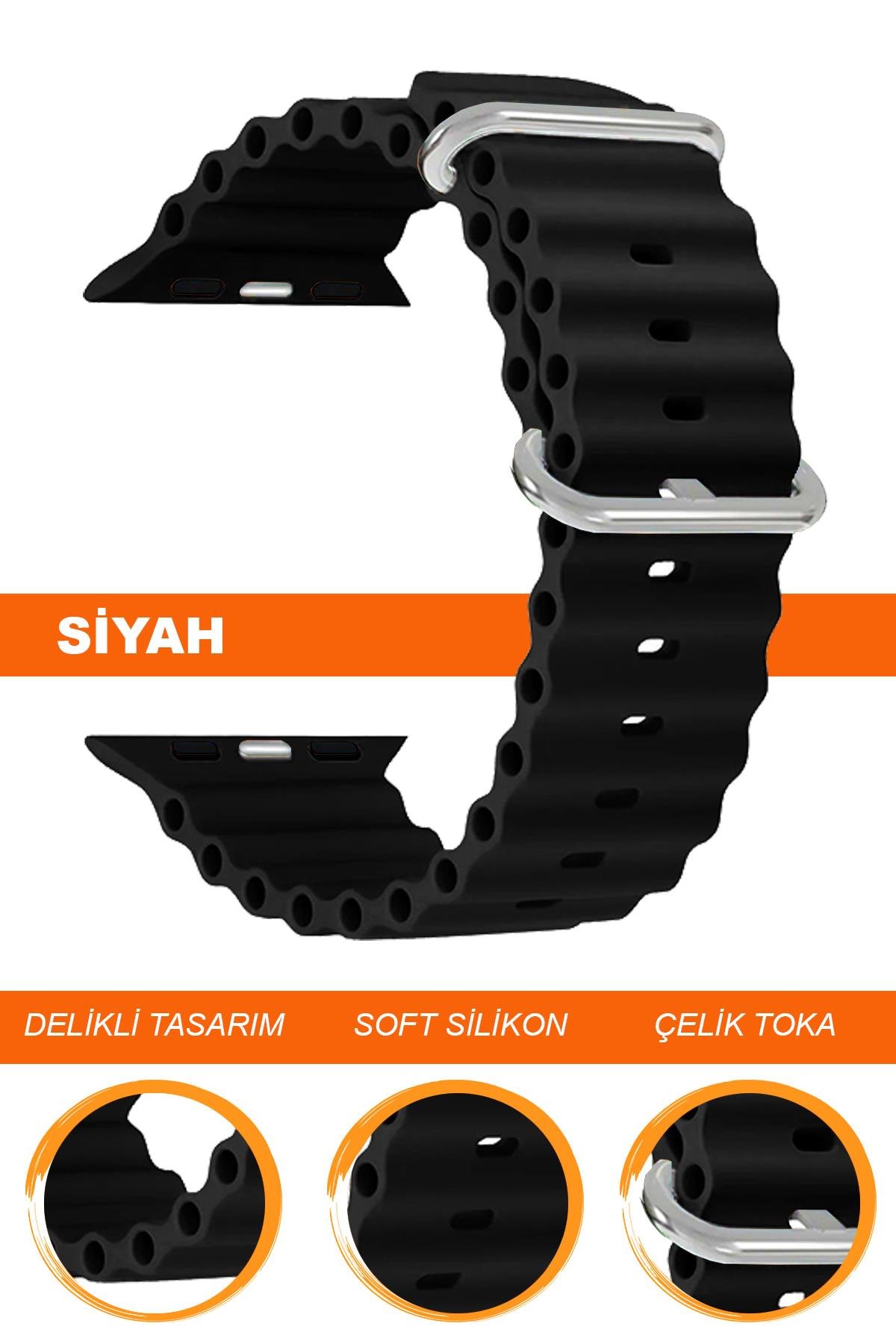 Apple Watch 38mm-40mm-41mm-42mm-44mm-45mm-49mm Saatlerle Uyumlu Silikon Saat Kordonu Kayışı