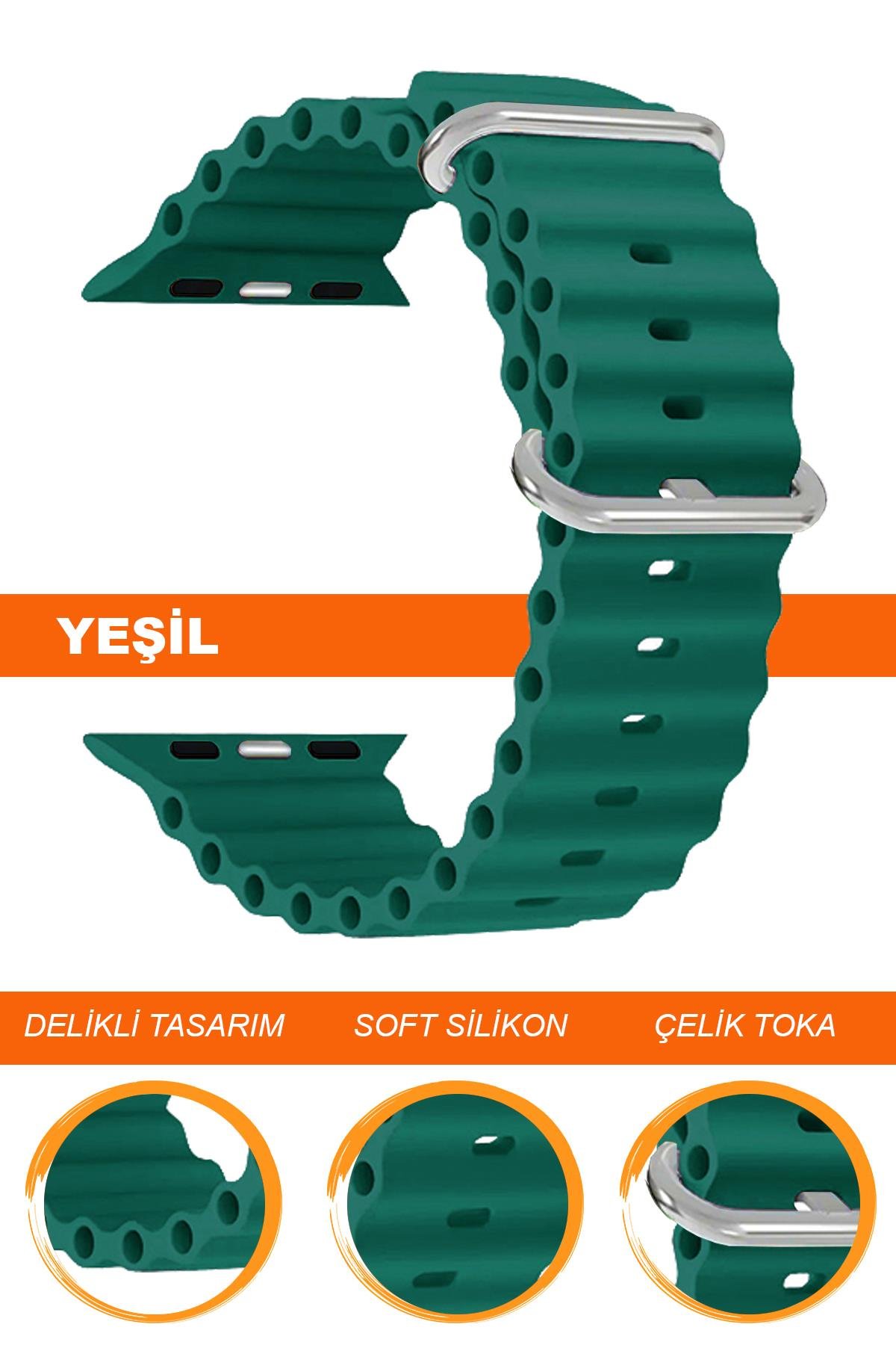 Apple Watch 38mm-40mm-41mm-42mm-44mm-45mm-49mm Saatlerle Uyumlu Silikon Saat Kordonu Kayışı