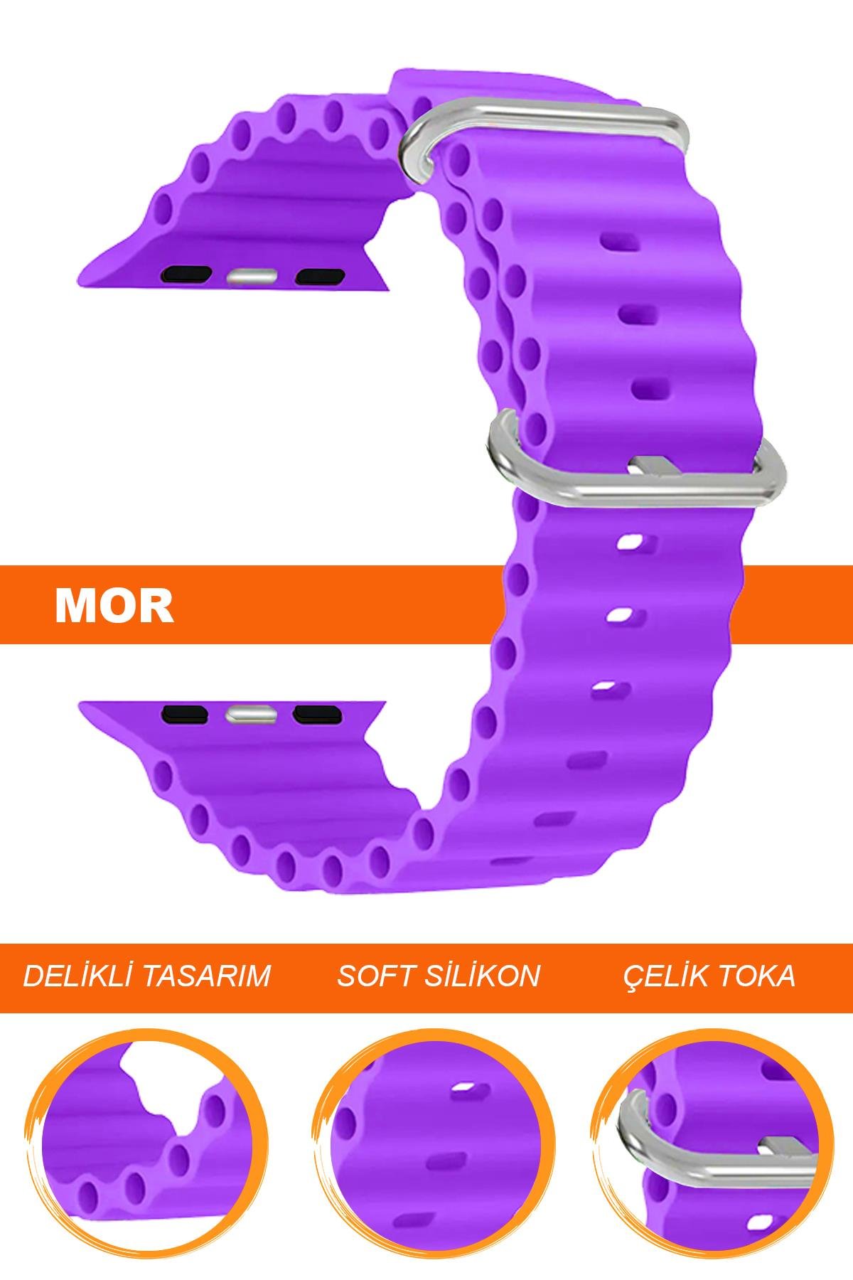 Apple Watch 38mm-40mm-41mm-42mm-44mm-45mm-49mm Saatlerle Uyumlu Silikon Saat Kordonu Kayışı