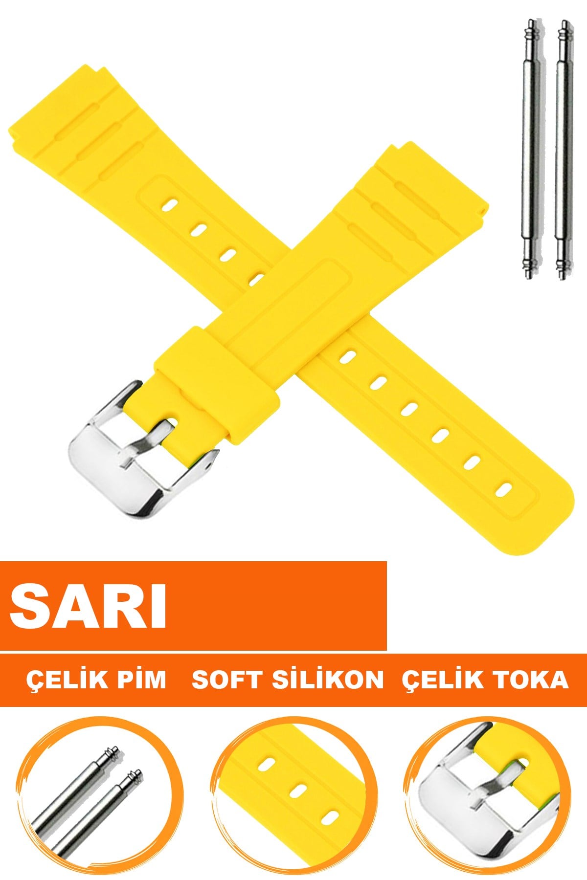 Casio F91 Uyumlu 18X16mm Sarı Silikon Saat Kordonu S02F91W-Y