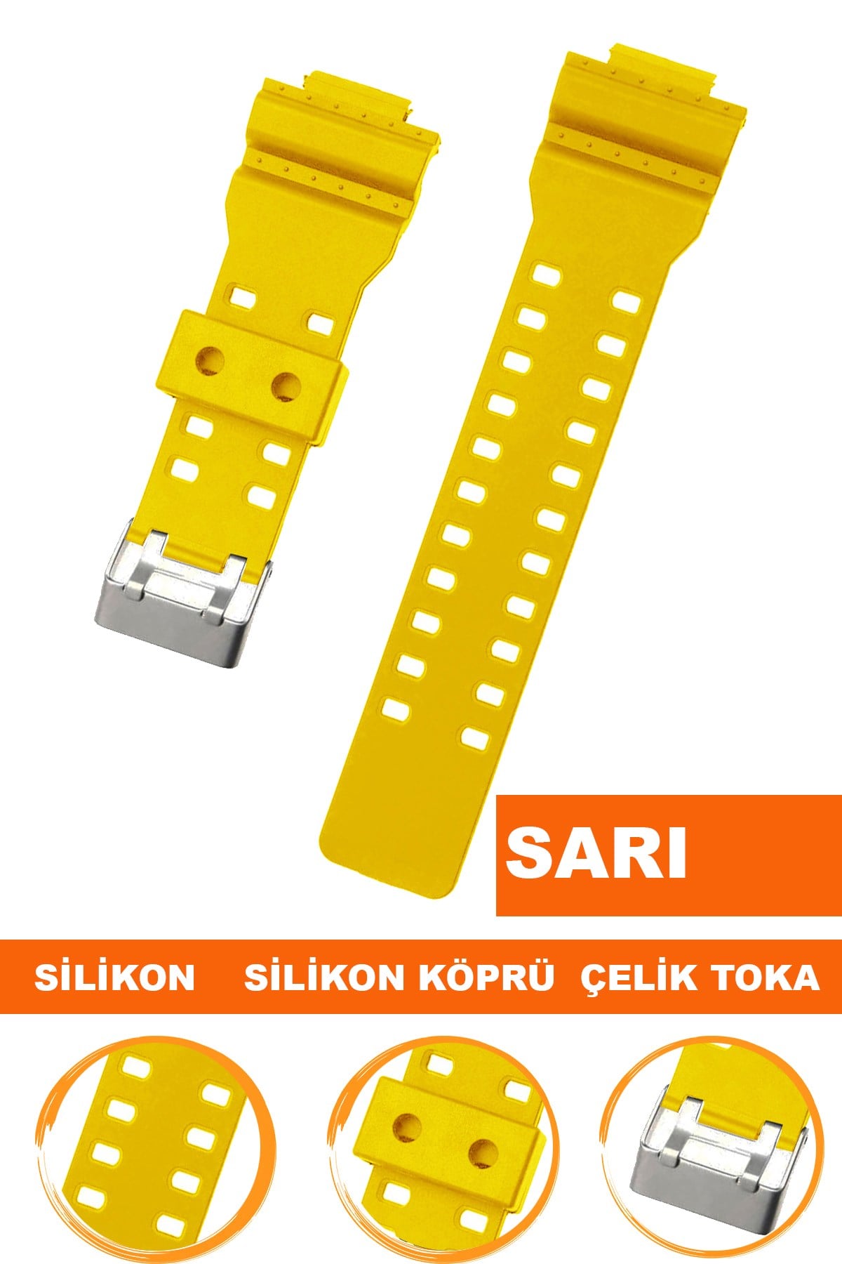 Casio G-Shock G-8900 GA-100 GA120 GA300 Saat Uyumlu Sarı Renk Silikon Saat Kordonu Kayışı