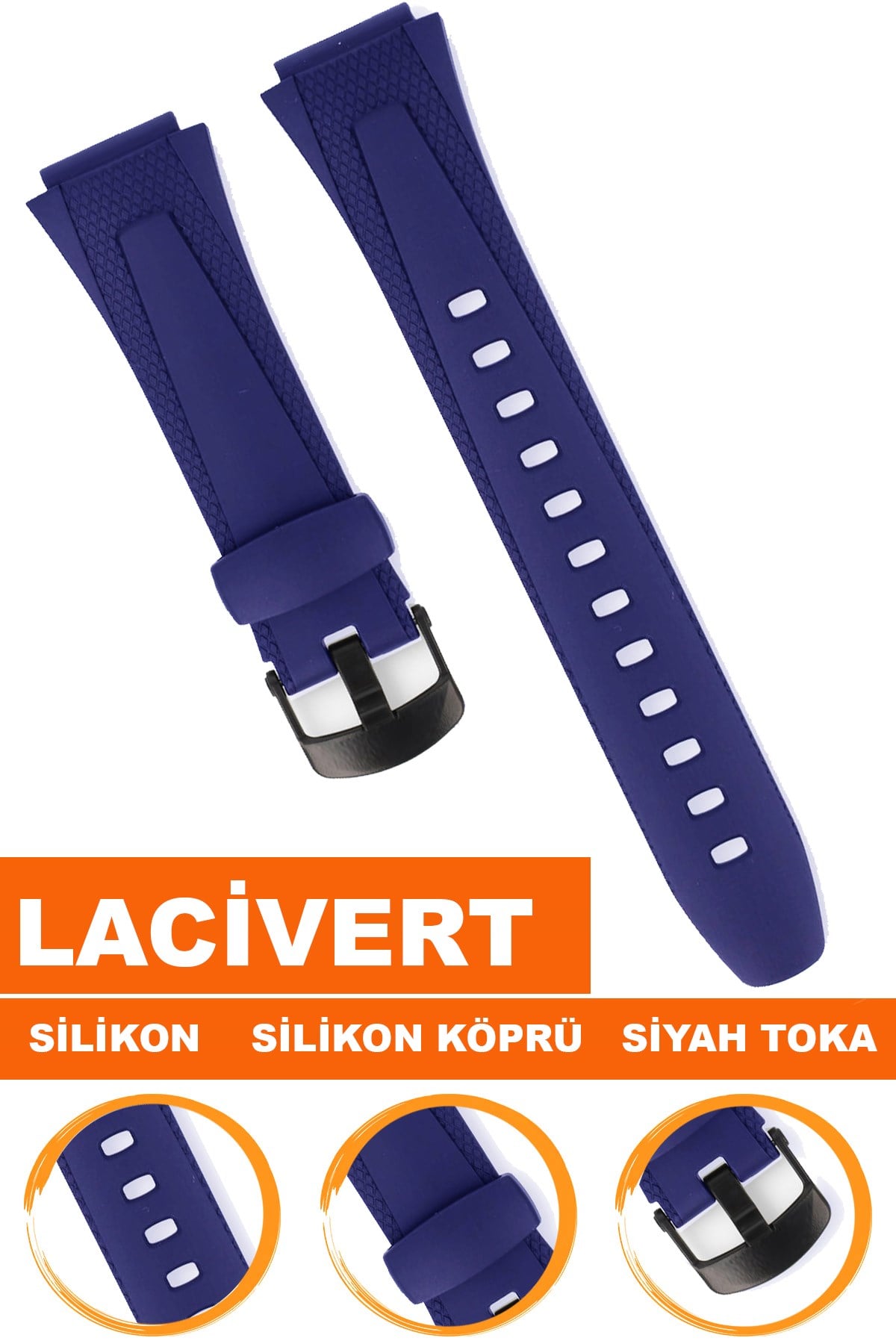 Casio W-752 Saat Uyumlu Lacivert Renk  Silikon Saat Kordonu Kayışı