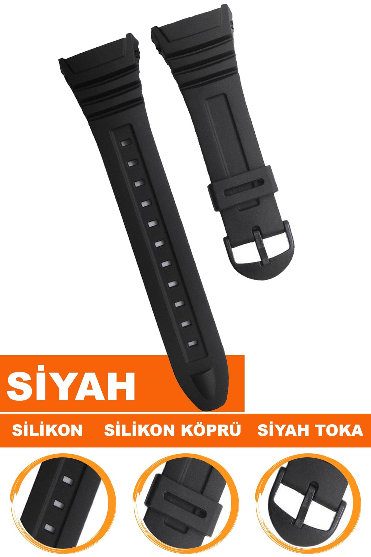 Casio W-96 Saat Uyumlu Silikon Saat Kordonu Kayışı