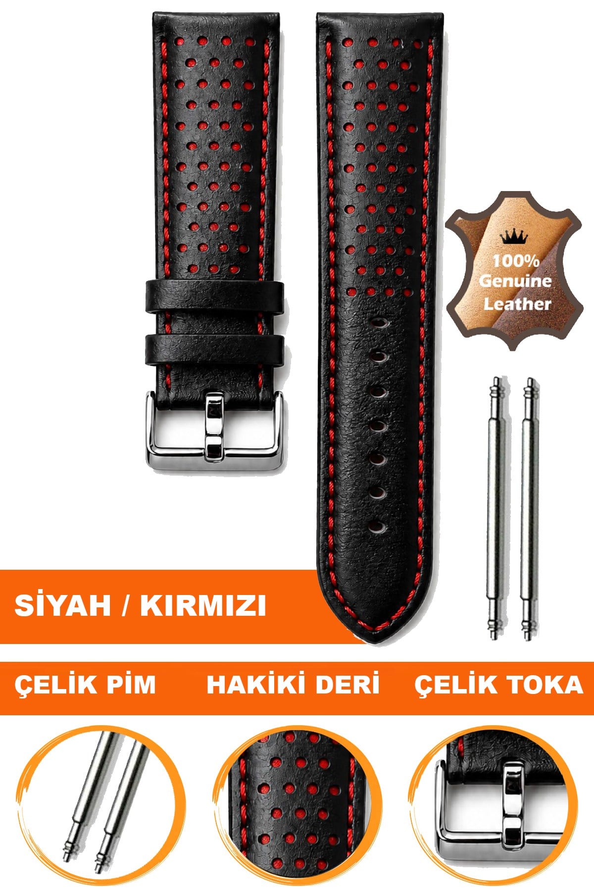 Cobra L04RD-BR Hakiki Deri Spor Saat Kordonu