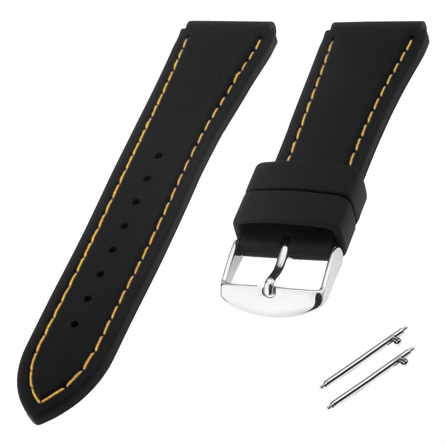 Cobra R14013-BY Siyah Renk Sarı Dikişli Kauçuk Saat Kordonu