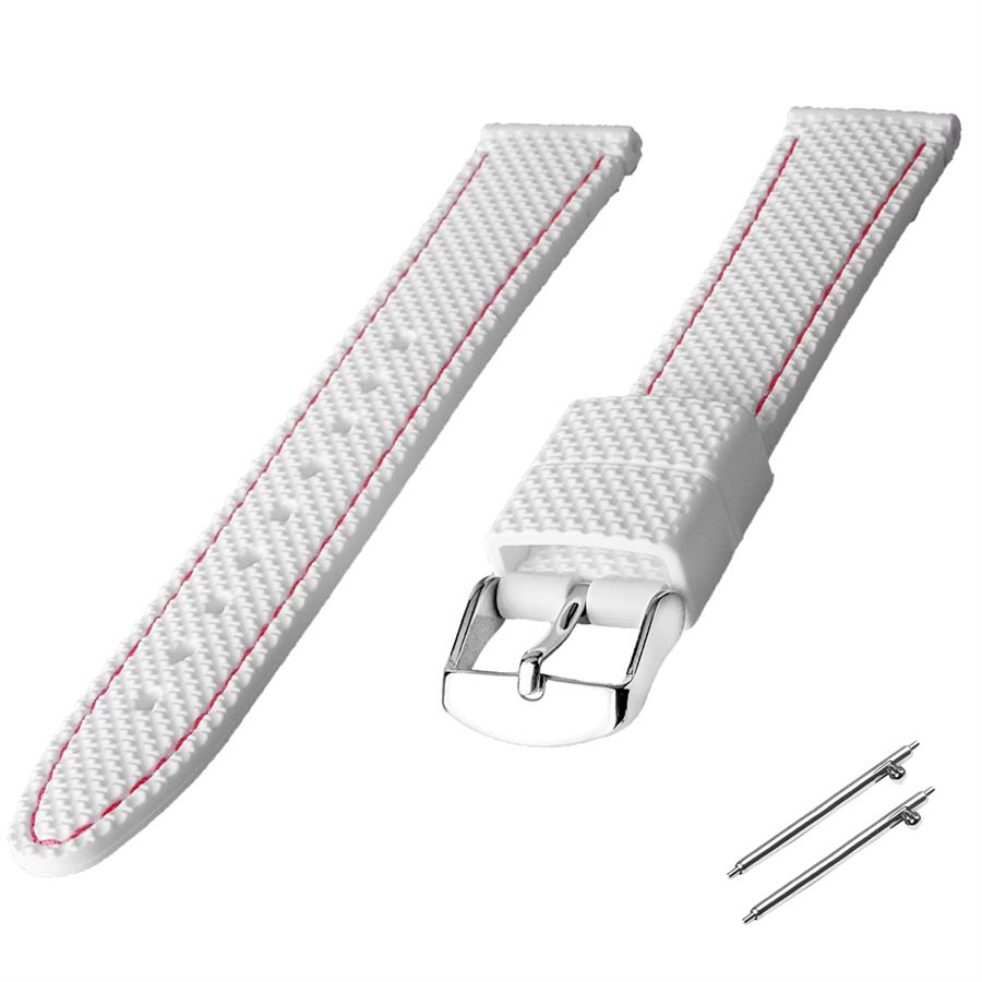 Cobra R14067-WR Beyaz Renk Kırmızı Dikişli Kauçuk Saat Kordonu