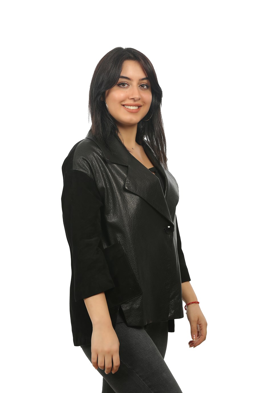 Bayan Gerçek Deri Klasik Ceket Oversize Süet Siyah bk-1288-19292 FA2